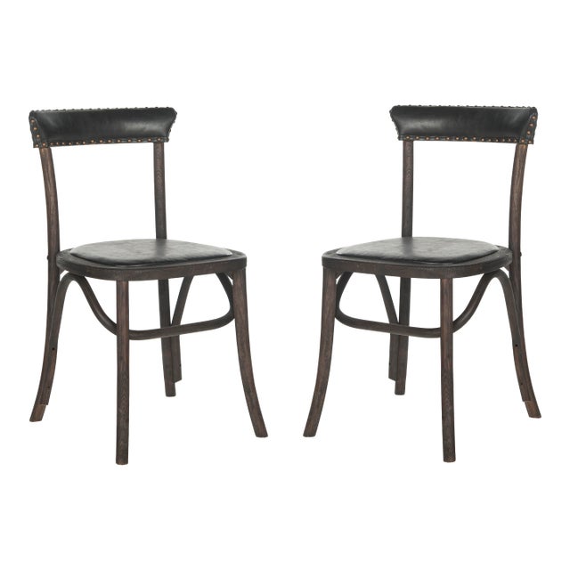 Kenny 19''H Side Chair with Brass Nailheads in Antique Black & Dark Umber - a Pair For Sale