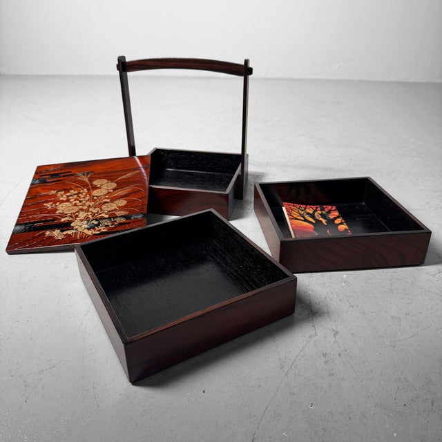 Wood Small Japanese Keyaki Wood with Gold Decoration, 1970s For Sale - Image 7 of 14