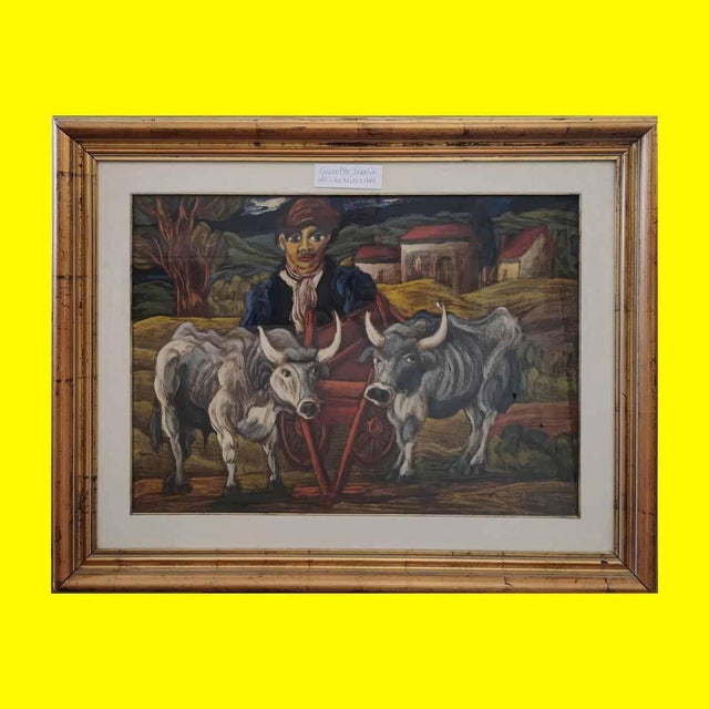 Beppe Serafini, Oxen, 1983, Oil on Cardboard, Framed For Sale - Image 15 of 15