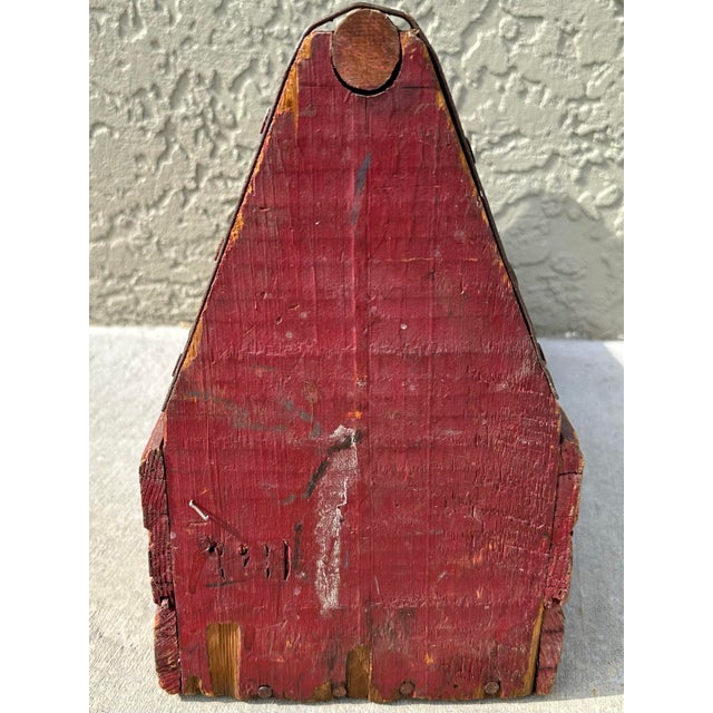 Antique Early 20th Century Red Rustic Farmhouse Wooden Tool Caddy For Sale - Image 10 of 11