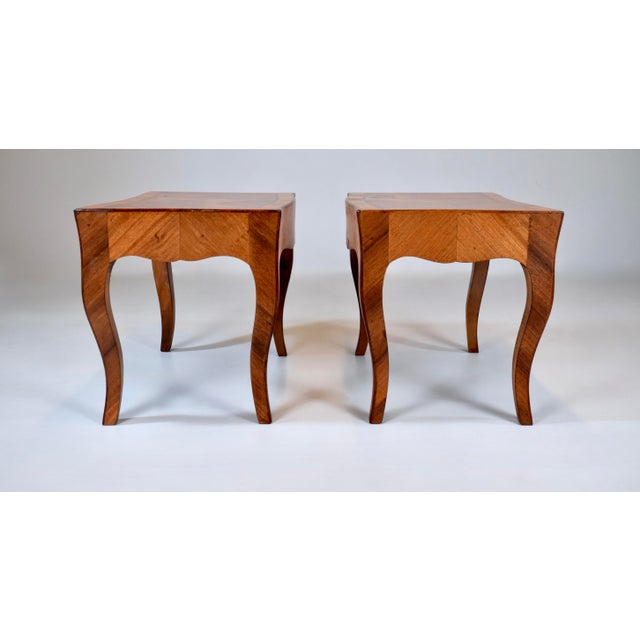 Italian Parquetry Inlaid Olive Burl Wood Side Tables Louis XV Style For Sale - Image 4 of 13