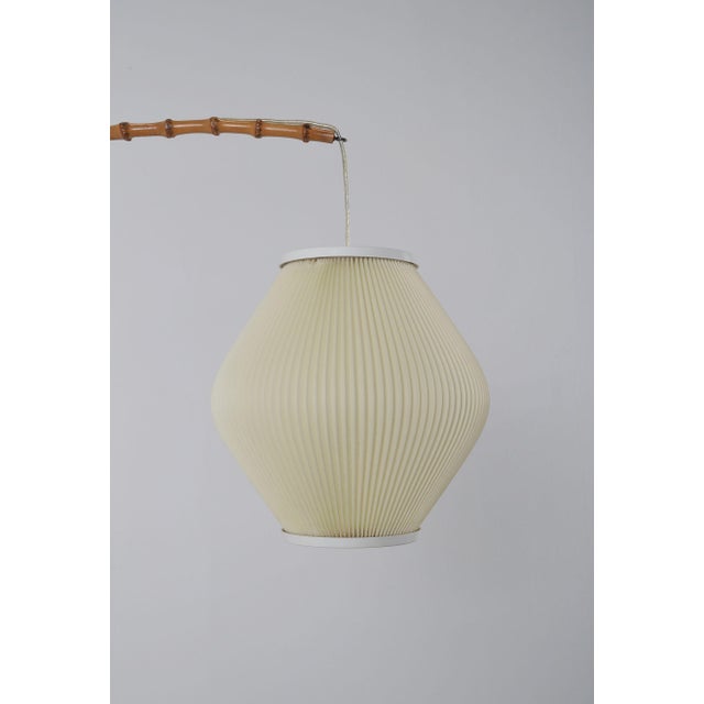 Danish Wall Lamp with Wooden Arch and Pearl Shade Lampshade, 1960s For Sale - Image 6 of 10