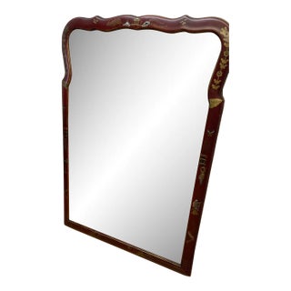 Queen-Anne Style Bevelled Mirror Red Lacquered in the Pagoda Style For Sale
