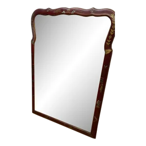 Queen-Anne Style Bevelled Mirror Red Lacquered in the Pagoda Style