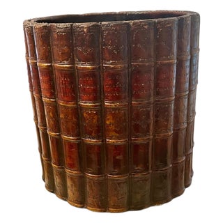 Mid 20th Century Trompe l'Oeil Book Spine Waste Basket For Sale