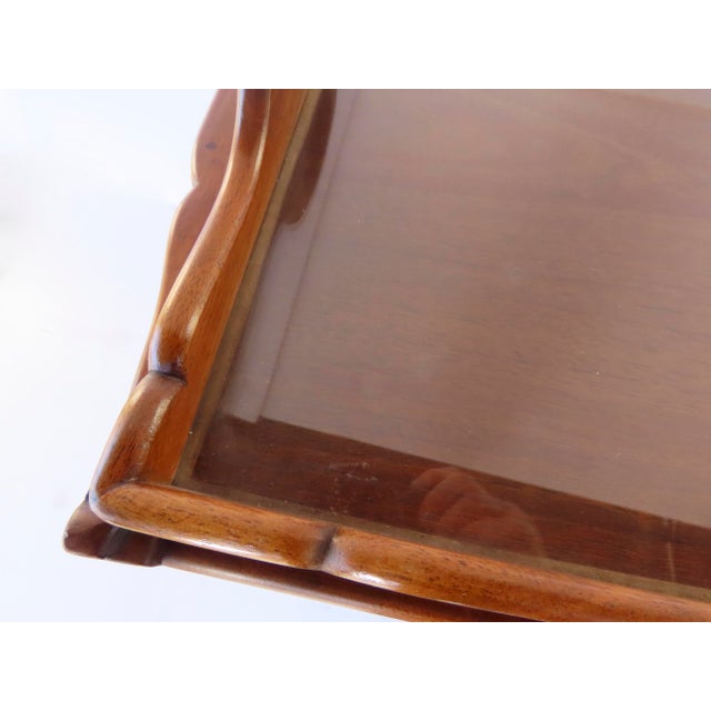 Burnt Umber French Walnut Trolly Cart Display Lift Off Serving Tray Dessert Stand Side Table For Sale - Image 8 of 12