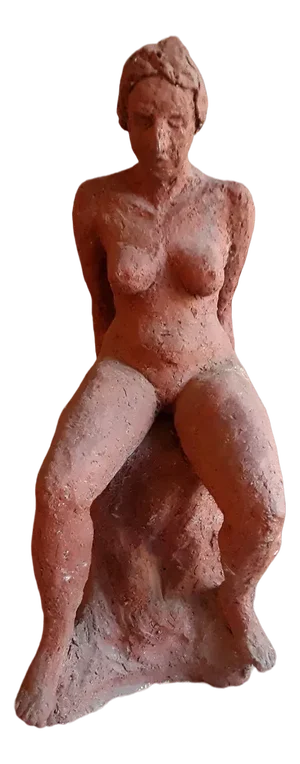 Vintage Seated Female Nude Sculpture in Red-Brown Terracotta, 1992
