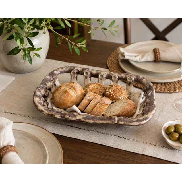 2000 - 2009 Signed Lufkin Pottery Seagrove Nc Woven Stoneware Basket Tray For Sale - Image 5 of 5