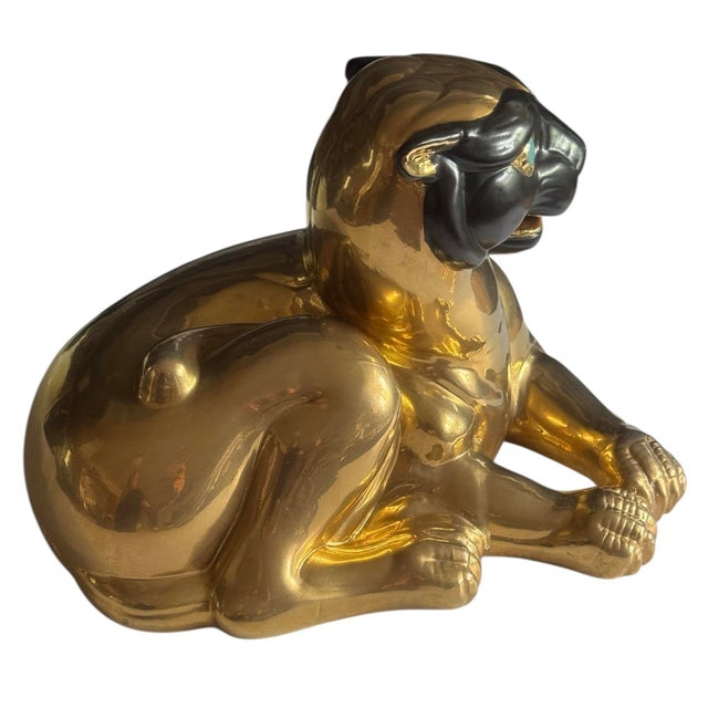 1970’s Gold Ceramic Lounging Leopard For Sale - Image 4 of 9