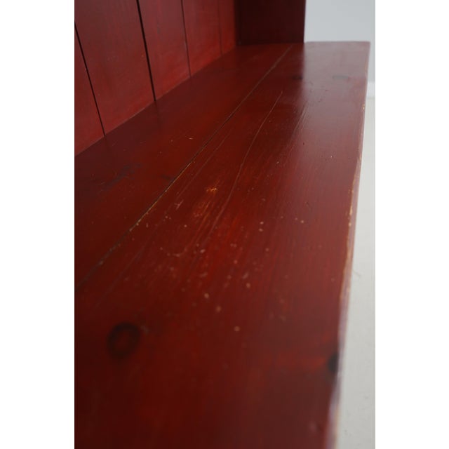 Country Red Paint Decorated Step Back Cupboard Hutch For Sale - Image 14 of 15