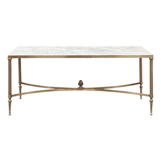 Mid-Century Carrara Marble and Gilded Brass Maison Jansen Style Coffee Table For Sale