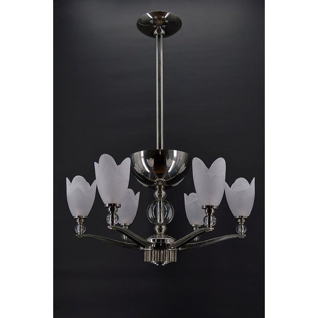 Mid-Century Modern Art Deco Modernist Chrome Chandelier, France, 1930s For Sale - Image 3 of 18
