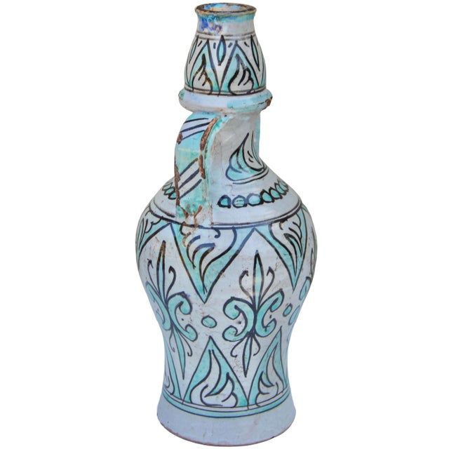 Early 20th Century Early 20th Century Handmade Turquoise-Patterned Andalusian Ceramic Art Vase For Sale - Image 5 of 9