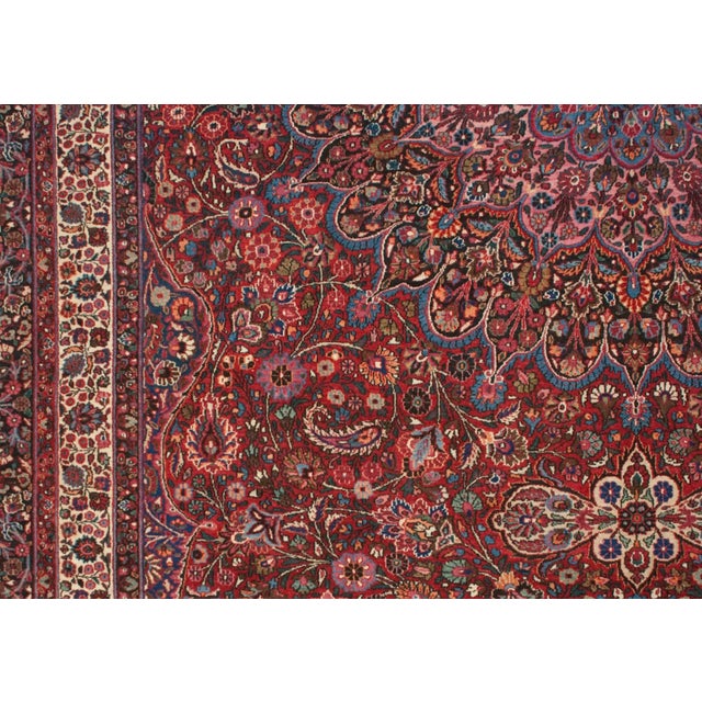 :: Roundel center medallion with double tiered finials in trefoil contour atop a covered field of scrolling vinery,...