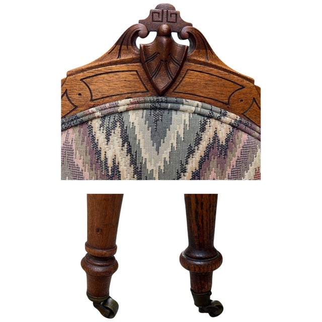 Wood 19th Century Eastlake Walnut Hall Chairs With Bargello Upholstery, Set of 2 For Sale - Image 7 of 15