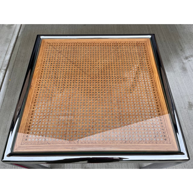 Silver Vintage Milo Baughman for Design Institute Stainless Tubular Cane Table For Sale - Image 8 of 11