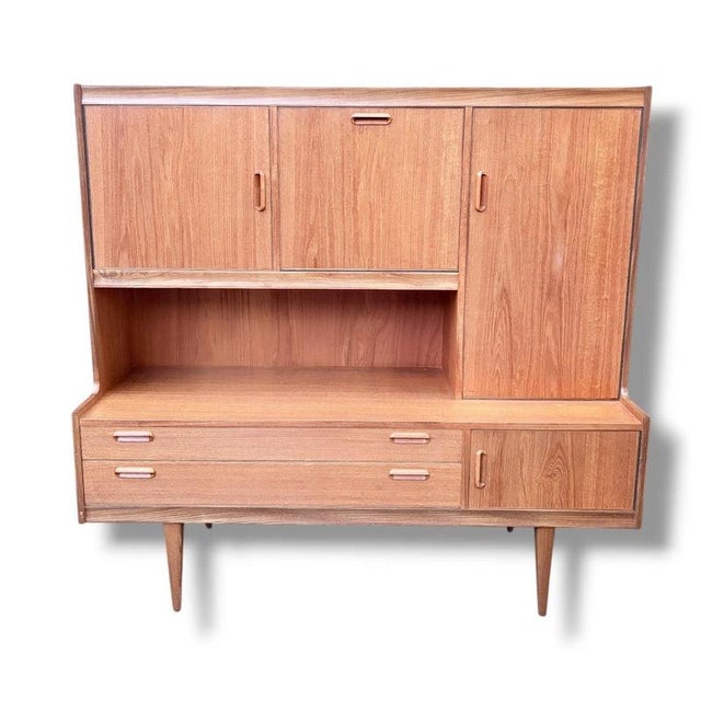 Gold Mid-Century Teak Highboard with Integrated Handles from Alfred Cox For Sale - Image 8 of 10