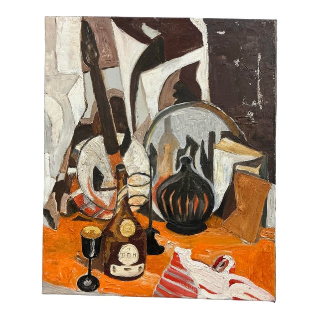 Midcentury Cubist Still Life Painting For Sale