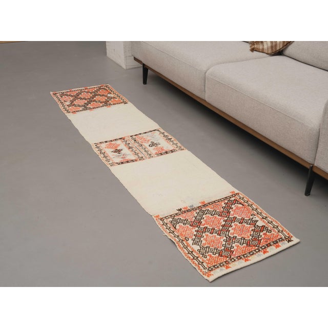 Islamic 1970s Vintage Handmade Wool Cotton White Runner Rug For Sale - Image 3 of 11