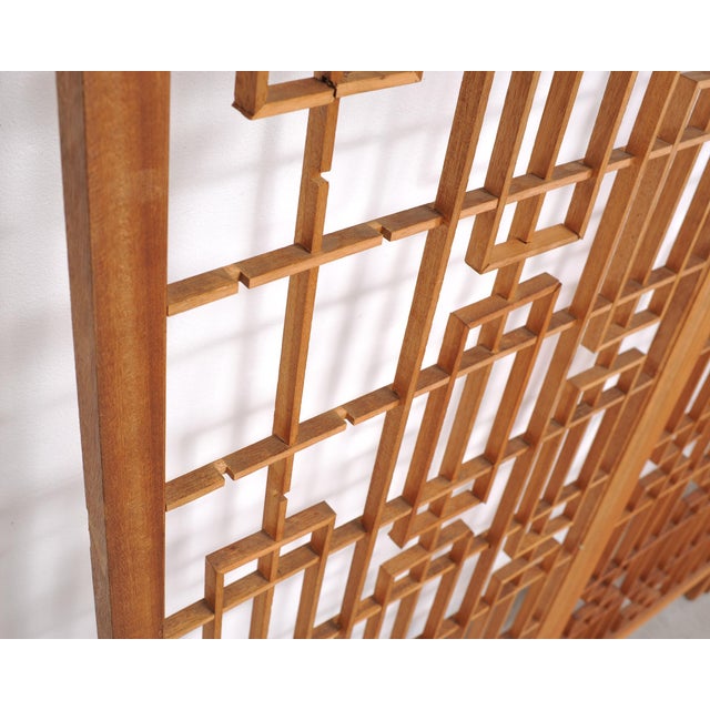 Camel Mid-Century Four-Panel Teak Geometric Screen or Room Divider For Sale - Image 8 of 18
