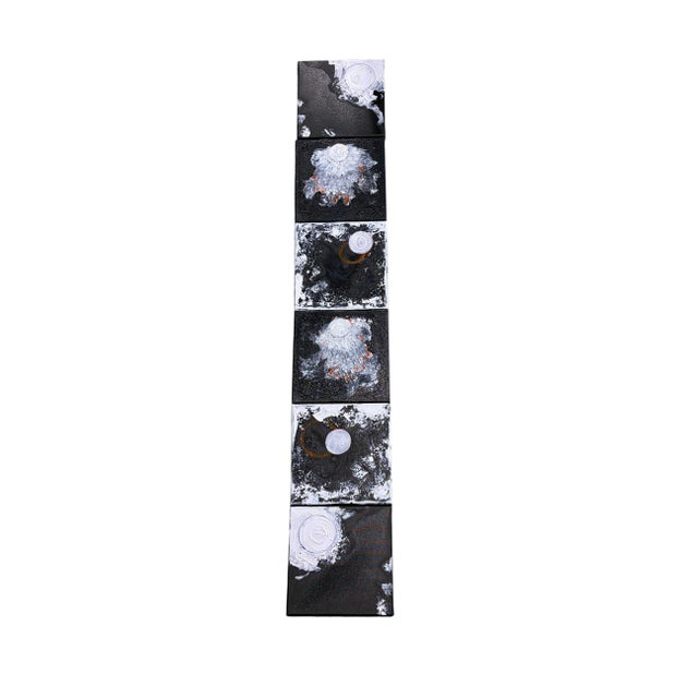 Contemporary SeT of Four Black & White Acrylic and Ink Paintings on Canvas Titled La Luna For Sale - Image 3 of 10