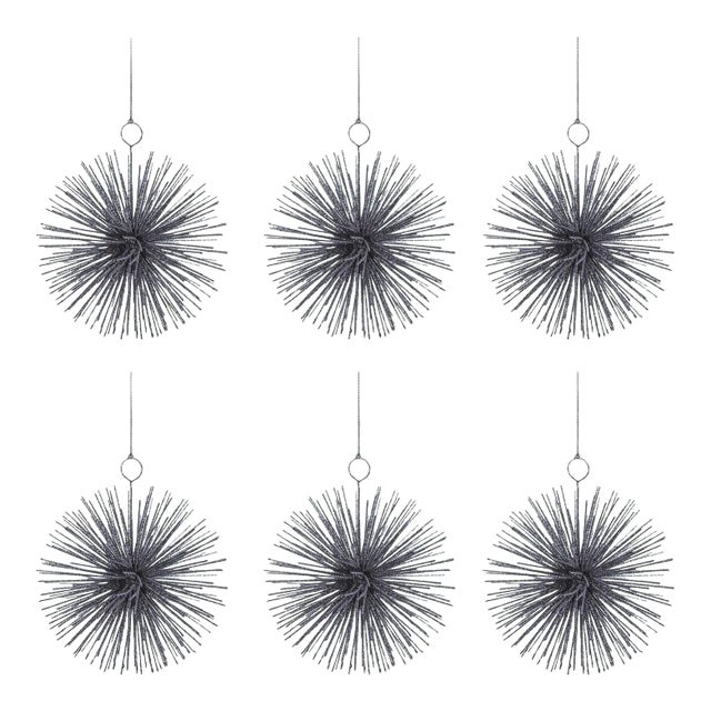 Starburst Wire Hanging Ornaments, Silver, Small, Set of 6 For Sale