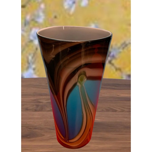 Art Glass Vase Earthy Multicolor Swirled Vase For Sale - Image 11 of 18