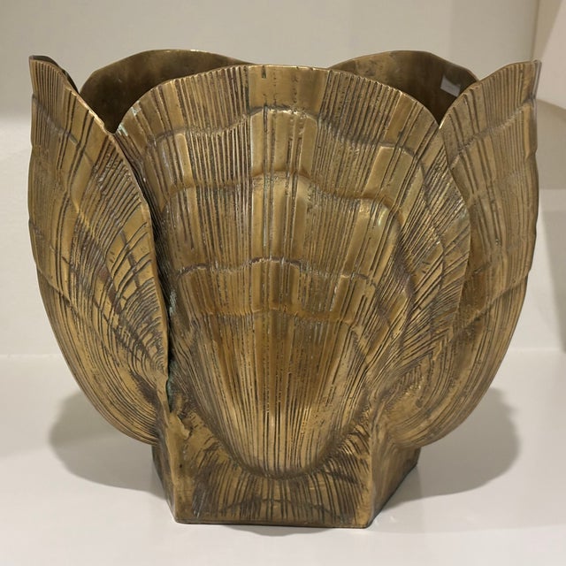 Large Scale Vintage Palm Beach Style Brass Seashell Planter For Sale - Image 12 of 15