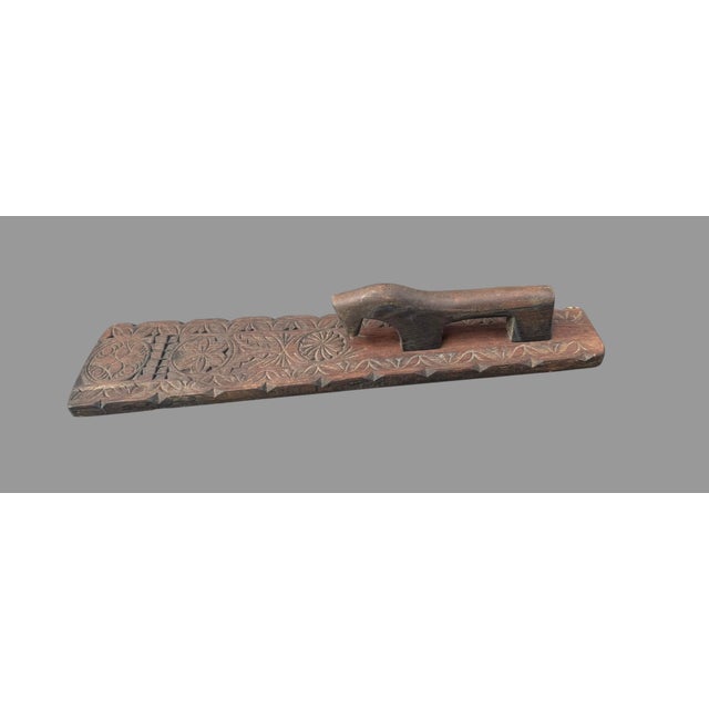 Wood Antique Scandinavian Mangle Board Carved Oak Horse Handle Folk Art 24” Mangletre For Sale - Image 7 of 10