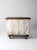A vintage Dandux industrial laundry cart with a wood top, offering both scale and mobility within a space. The broad...