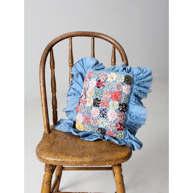 Textile Vintage Yo-Yo Quilted Pillow Cover For Sale - Image 7 of 9
