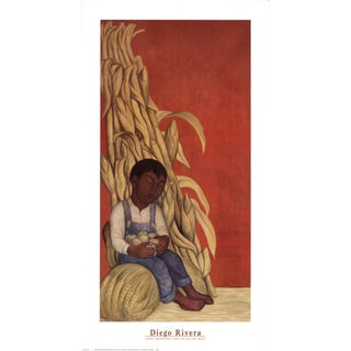 1999 Diego Rivera 'Indigenous Child with Corn Stalks' Red, Brown Offset Lithograph For Sale