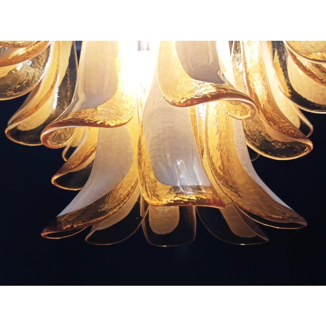 Amber Italian Murano Chandelier, Mazzega Style – 36 Lattimo Amber Glass Petals For Sale - Image 8 of 11