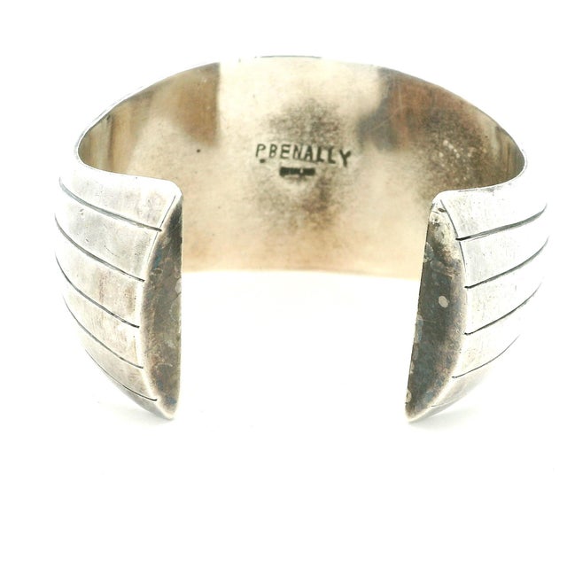 1970s Vintage Navajo Sterling Silver Turquoise Cuff Bracelet Signed P.Benally For Sale - Image 5 of 9