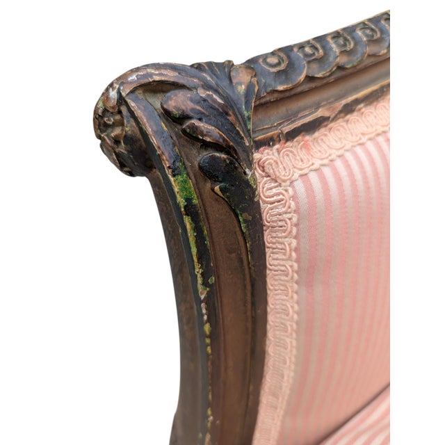 Late 19th Century Bergere Tub Chair With Light Pink Ticking Stripe Upholstery For Sale - Image 14 of 17