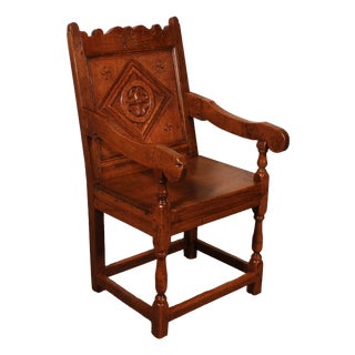 High-Back Armchair in Oak, 1800s For Sale