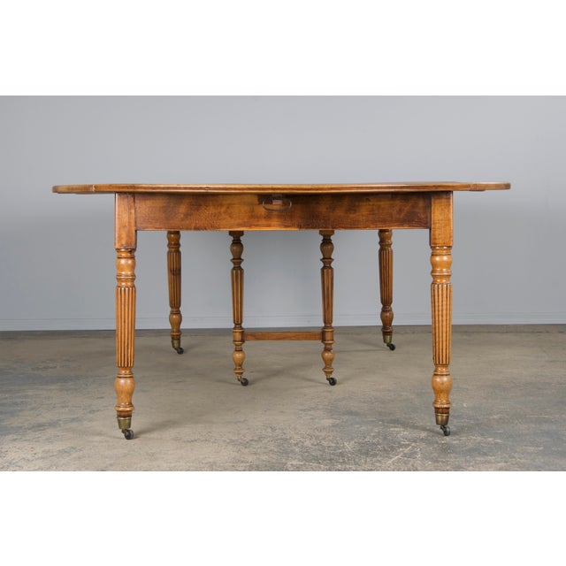 Brown 19th Century French Louis Philippe Style Walnut Extendable Drop Leaf Table For Sale - Image 8 of 12