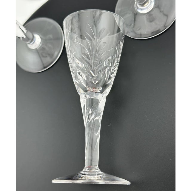 English Stuart Crystal Cordial Glasses – Set of 6, Etched Fern Pattern With Twisted Stems, 1960s For Sale - Image 3 of 9