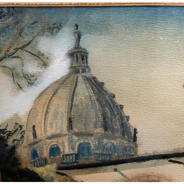 Mid Century Watercolor painting of a museum courtyard in San Miguel Allende painted by Wade Guion. The artist intersperses...