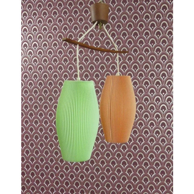 Trapeze Ceiling Lamp in Teak and Pastel, 1960s For Sale - Image 5 of 13
