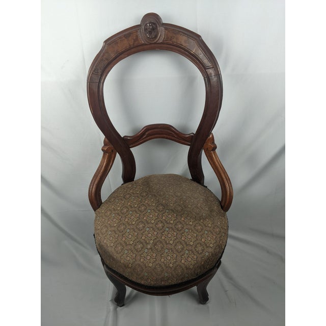 Antique Victorian Carved Wood Side Chair With Portrait Medallion & Figured Wood For Sale - Image 16 of 17