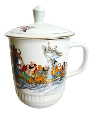 Mid-Century Chinese Eight Immortals Crossing the Sea Lidded Jar by Ran Tao