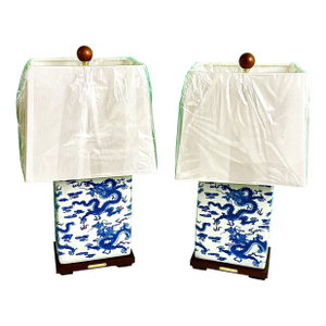 Ralph Lauren Blue and White Dragon Lamps - A Pair