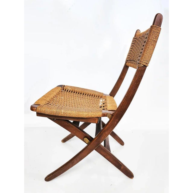 Charlotte Perriand Mid 20th Century Rope Folding Chairs in the Style of Hans Wegner, Set of 6 For Sale - Image 4 of 12
