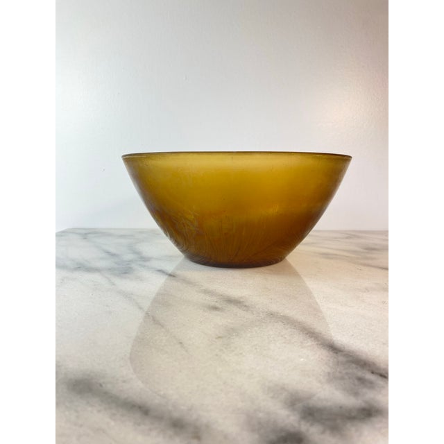 Mid-Century Modern Vintage Arcopal France “Volcan” Frosted Amber Opaline Art Glass Bowl For Sale - Image 3 of 12