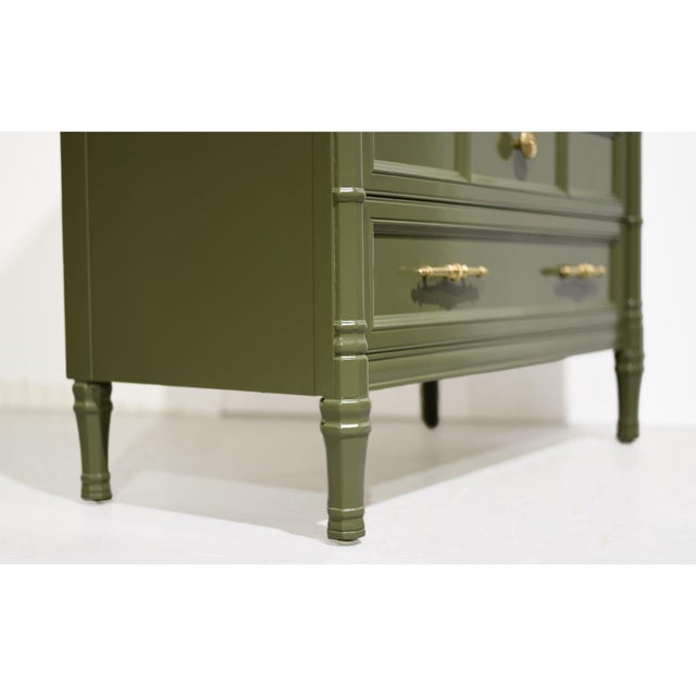 Mid Century Transitional 9 Drawer Highboy by Henredon in Green - Newly Painted For Sale - Image 13 of 15