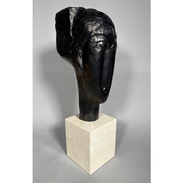 Black Amédéo Modigliani, Head of a Young Girl with Bangs, 1970, Bronze For Sale - Image 8 of 10