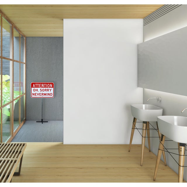Red Nevermind - Original Contemporary Street Sign Sculpture on Metal Base by Scott Froschauer For Sale - Image 8 of 9