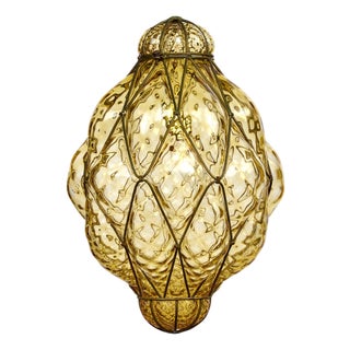 Antique Venetian Citrine Glass and Wrought Iron Lantern, Circa 1920 For Sale