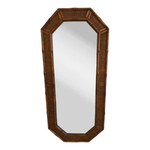 American of Martinsville Vintage Coastal Large Faux Bamboo and Wicker Mirror